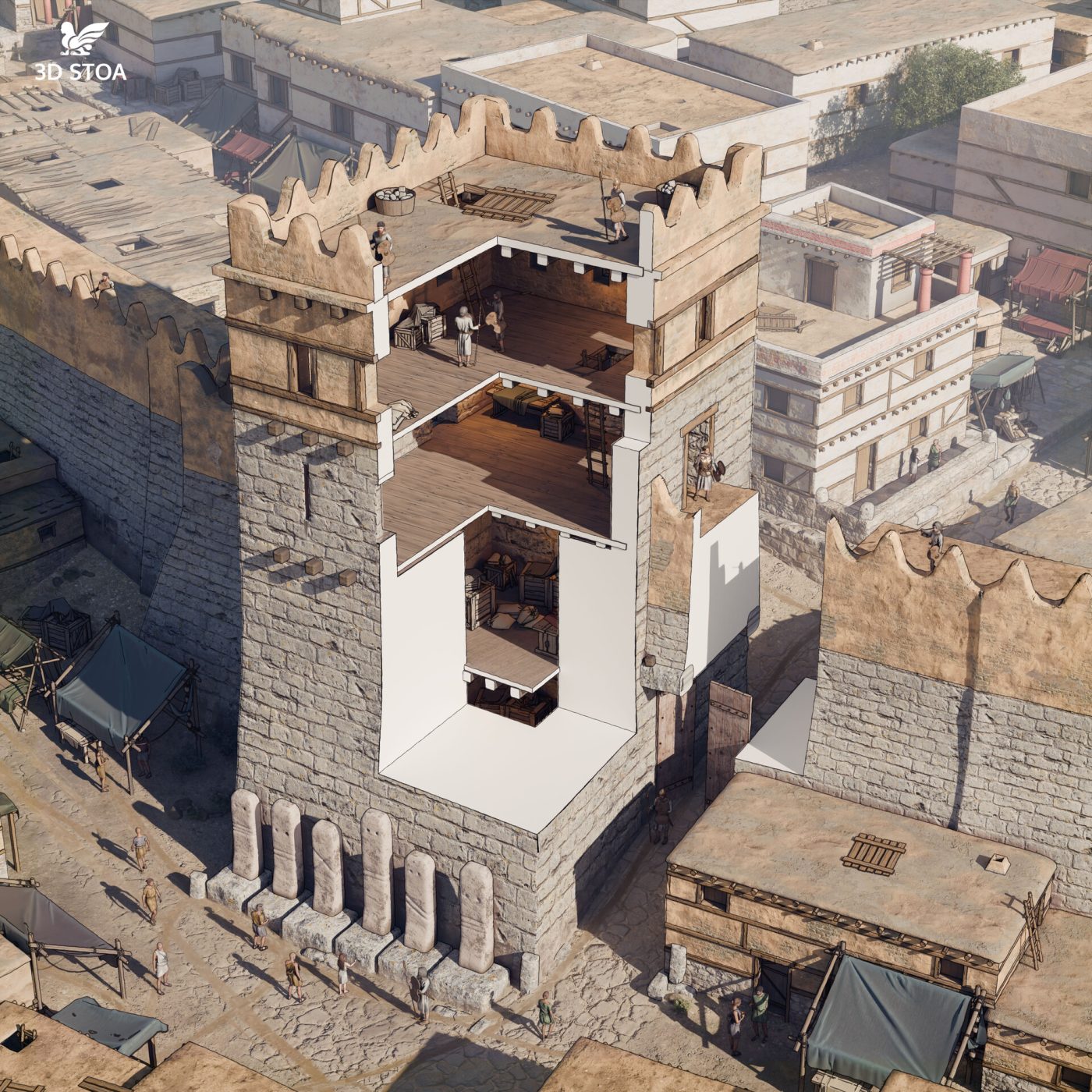 Reconstrucción virtual en 3D de la puerta meridional de Troya (VI-II) (1200 a.C.)