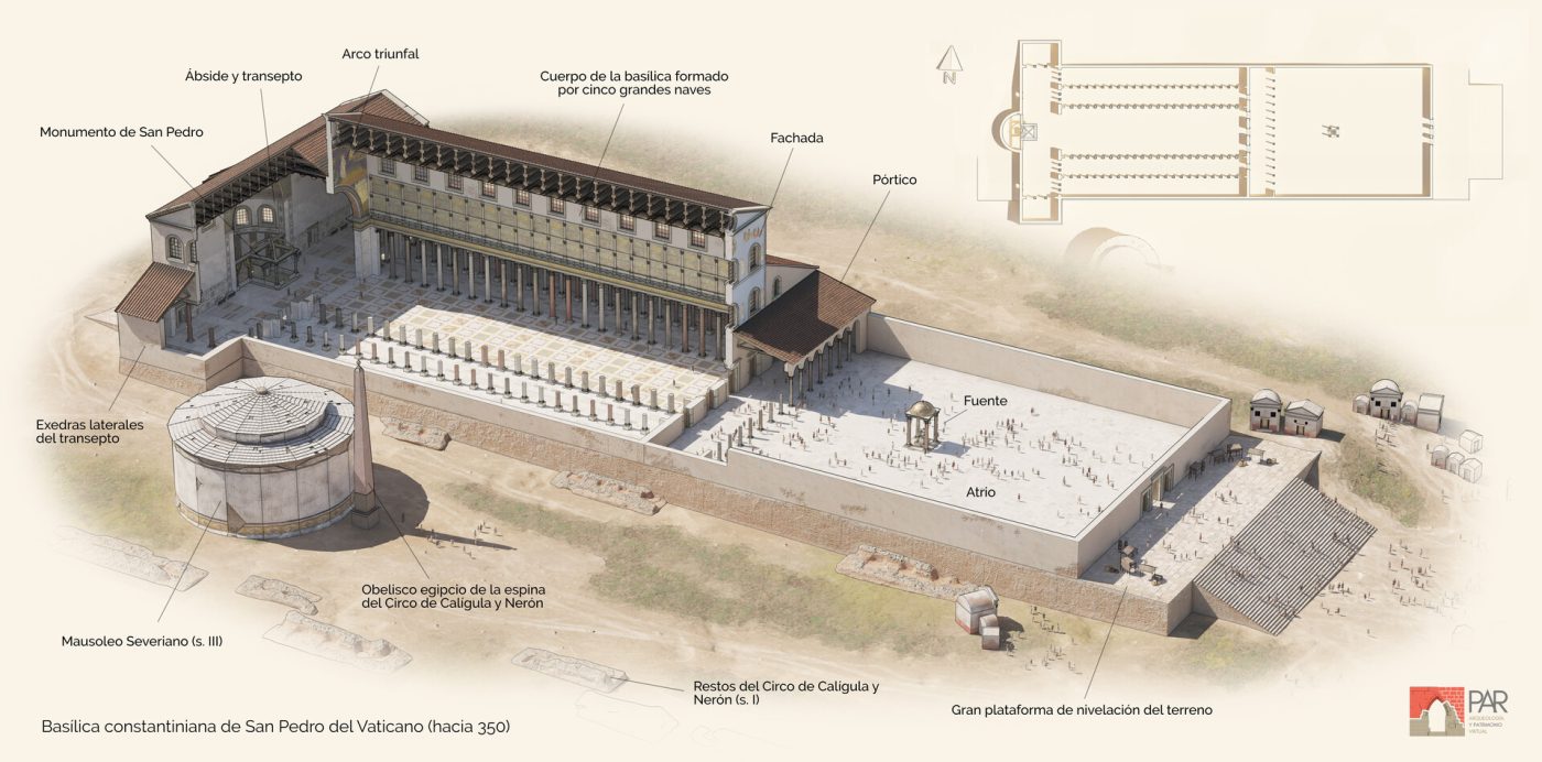 Reconstrucción virtual en 3D de la basílica constantiniana de San Pedro del Vaticano (s. IV)