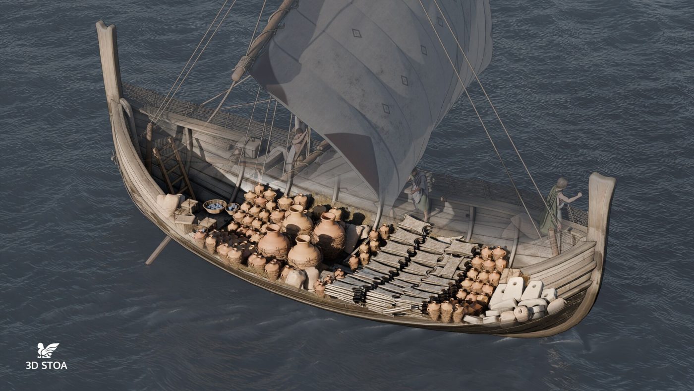 Reconstrucción virtual en 3D del pecio Uluburun (1300 a.C.)