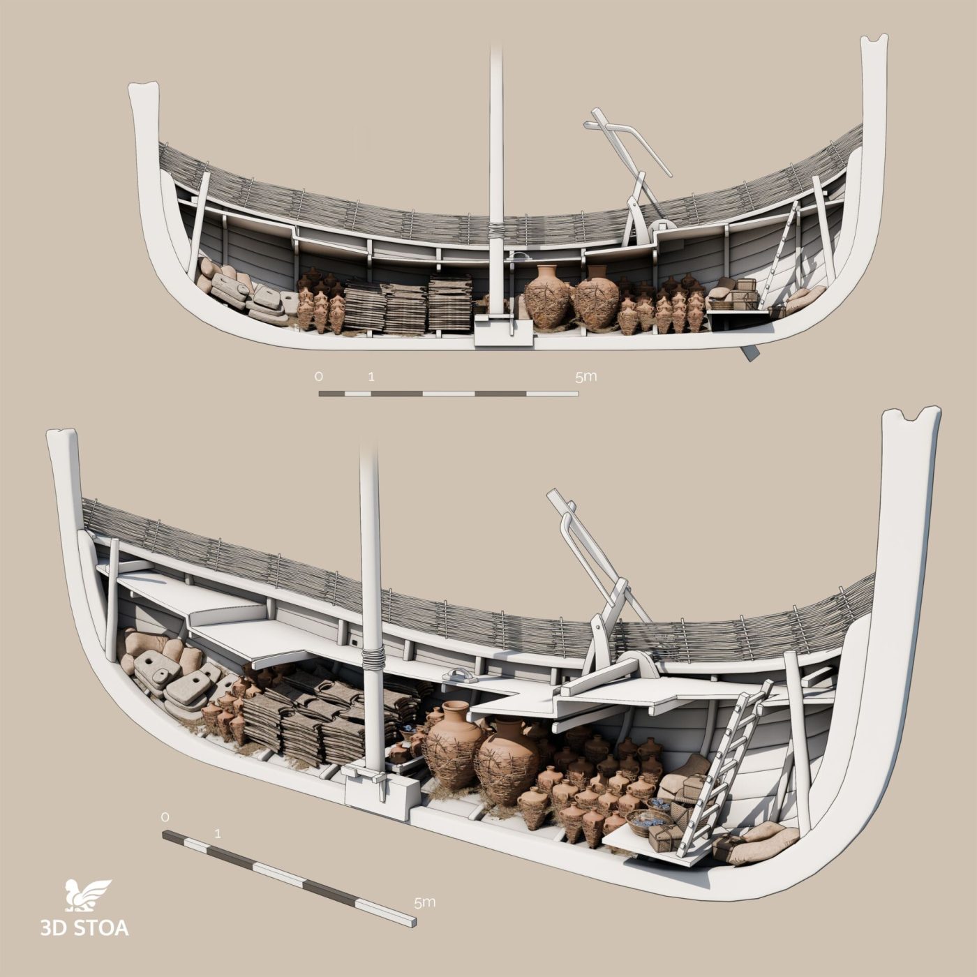 Reconstrucción virtual en 3D del pecio Uluburun (1300 a.C.)